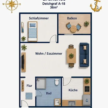 Apartmán Deichgraf A-18, Nordsee Mit Balkon, Parkplatz, Pool & Sauna, Wlan Burhave